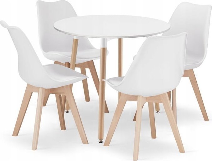 Leobert Zestaw stół okrągły KAMI 80cm + 4 krzesła MARK białe