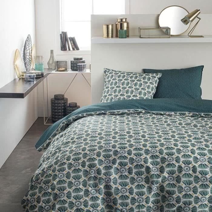 TODAY Pościel boho dwustronna, 220 x 240 cm, zielona we wzory