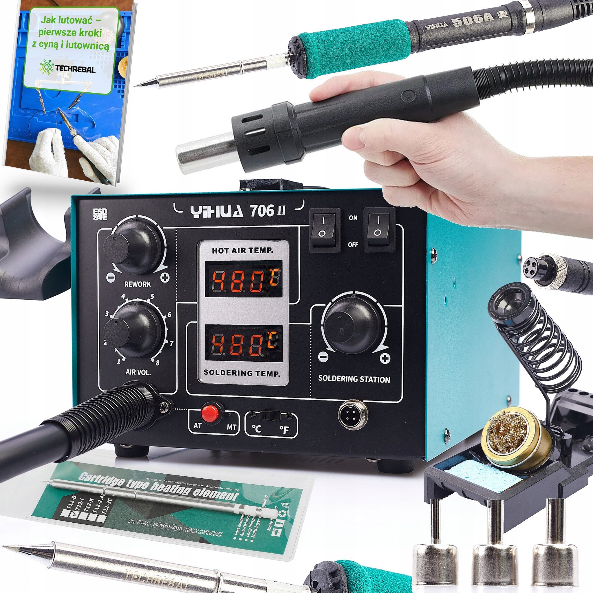 Stacja Lutownicza 2w1 Hot-Air Grot T12 C12 Yihua 706 II Techrebal 907G