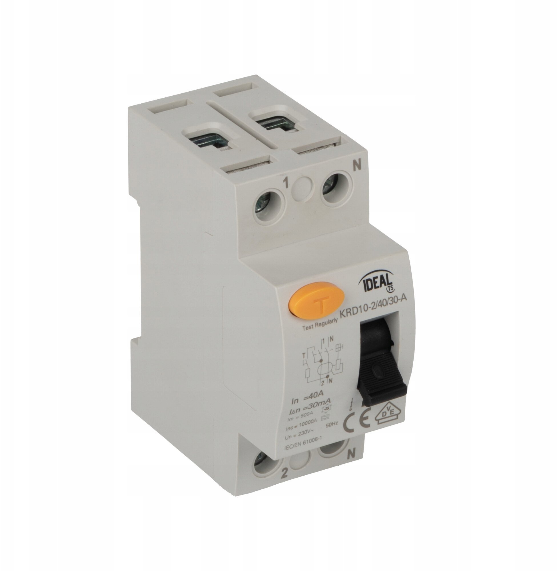 Wyłącznik różnicowoprądowy 2P 40A 0,03A typ AC KRD10-2/40/30-AC VDE 38729