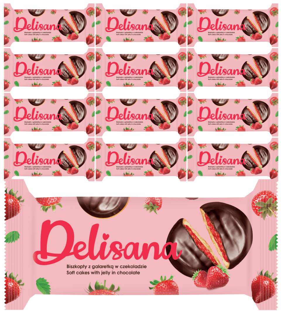 Delisana Ciastka z truskawkową galaretką 135g x 12 sztuk