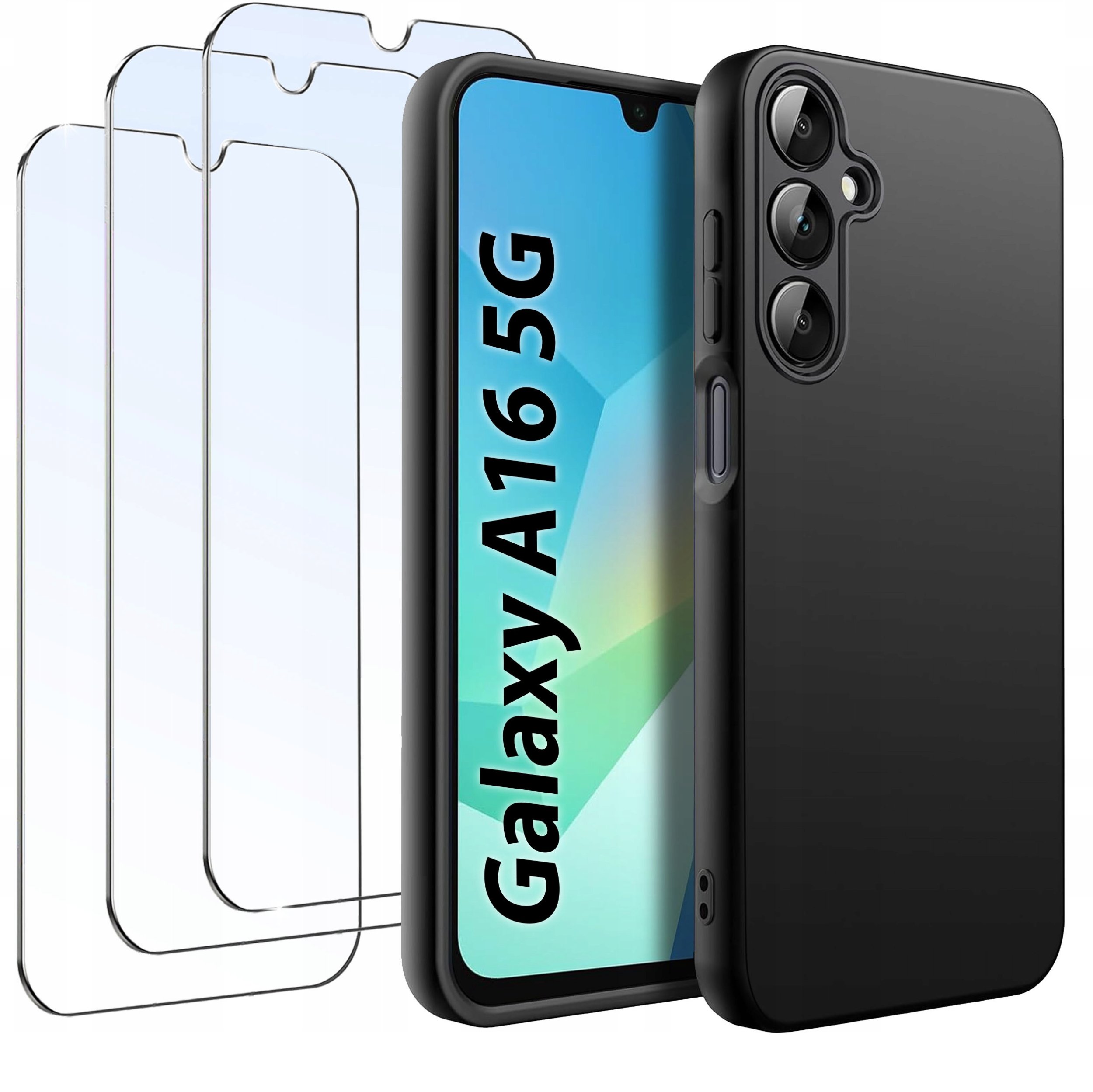 ZESTAW Etui do Samsung A16 5G Matowe Czarne Silikon Slim +3 SZTUKI SZKŁO