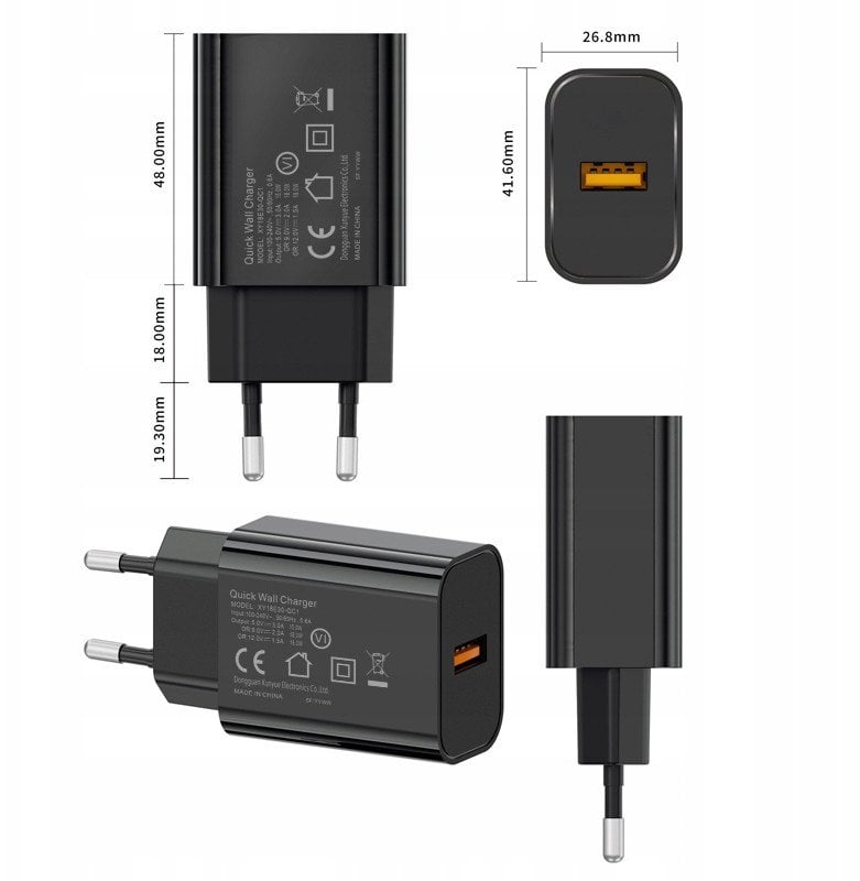 Åadowarka sieciowa QC3.0 | czarna