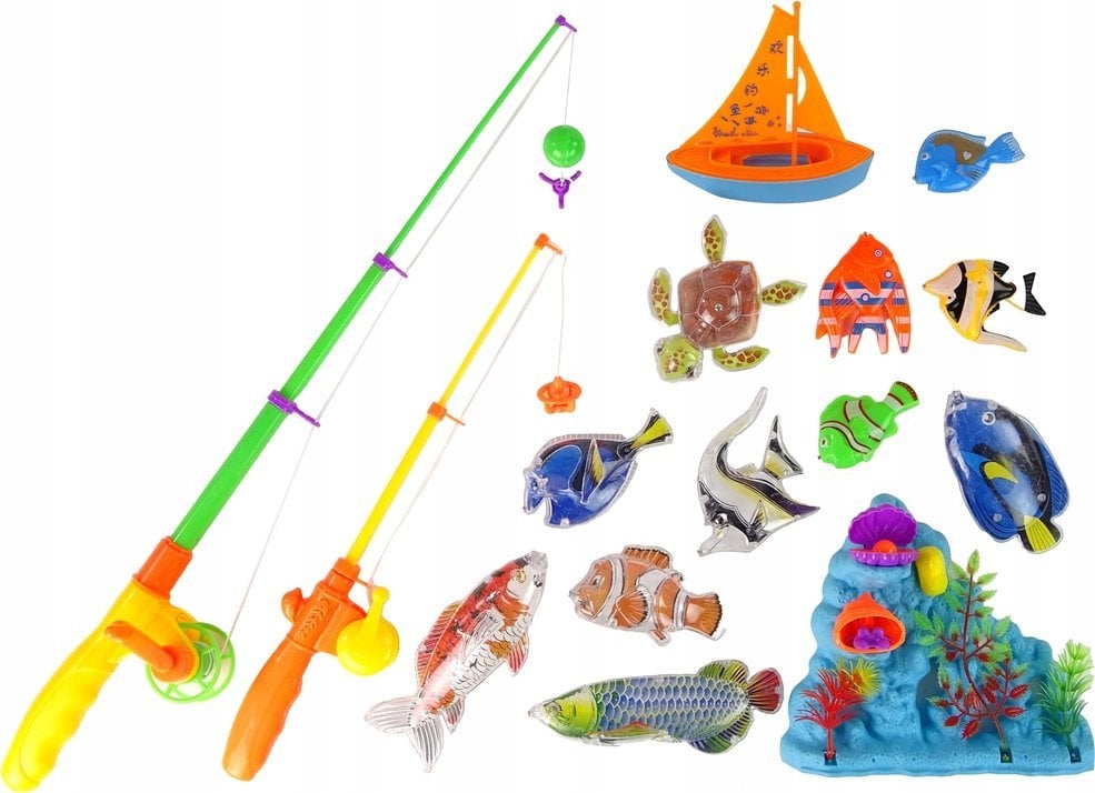 LeanToys Gra Zręcznościowa Zestaw Do Łowienia 11 Szt. Rybek Akcesoria Łódka LEAN Toys