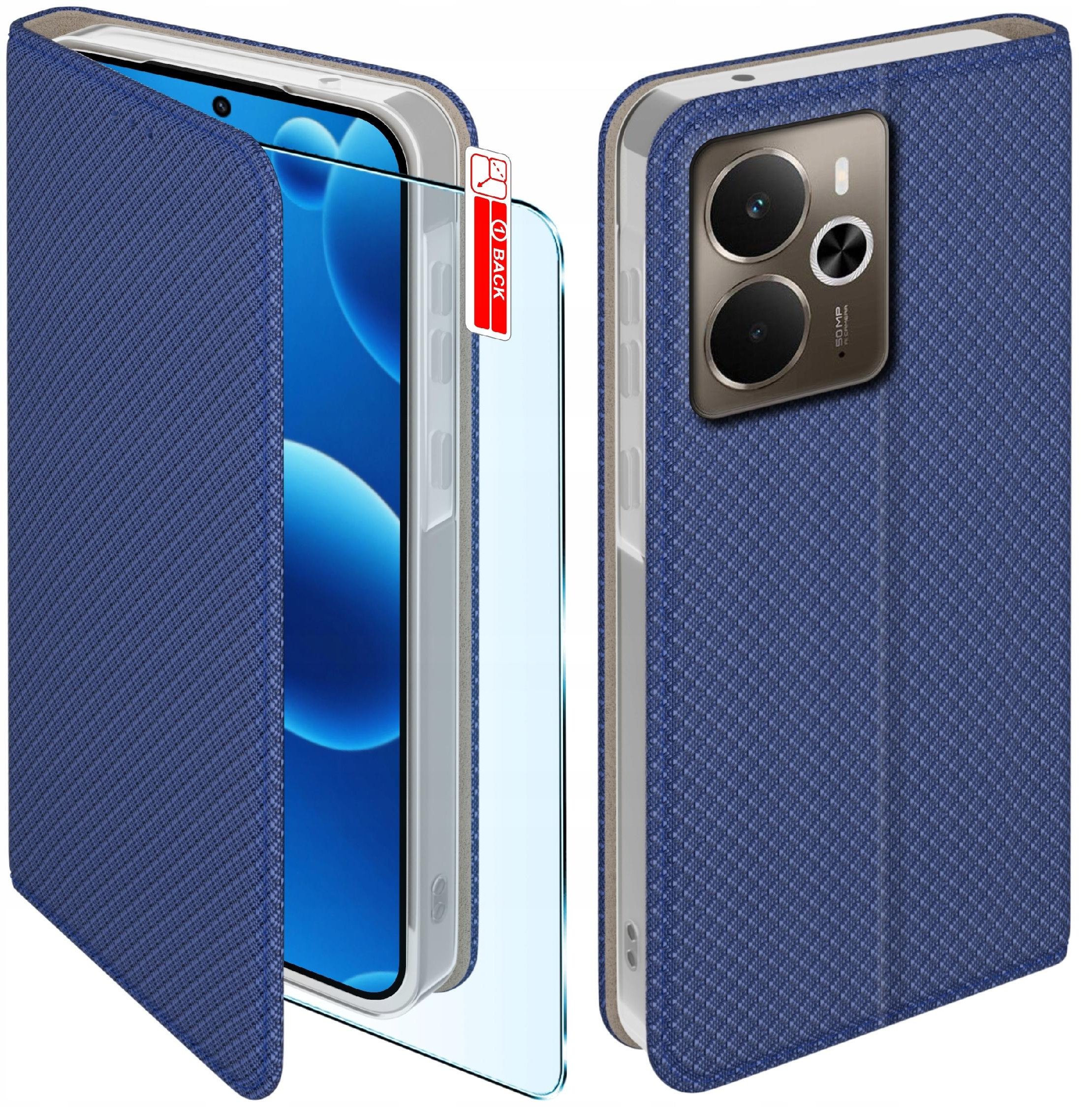 Etui z klapką do Realme 14 5G Zamykane Granatowe Futerał + Szkło 9H