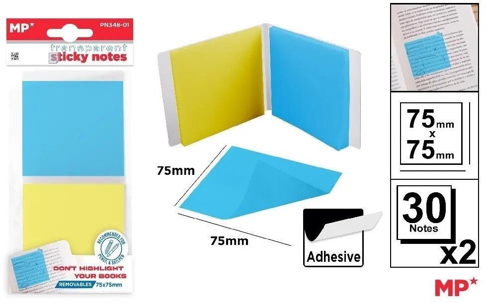 Karteczki samoprzylepne przezrocz 75x75mm 2x30szt