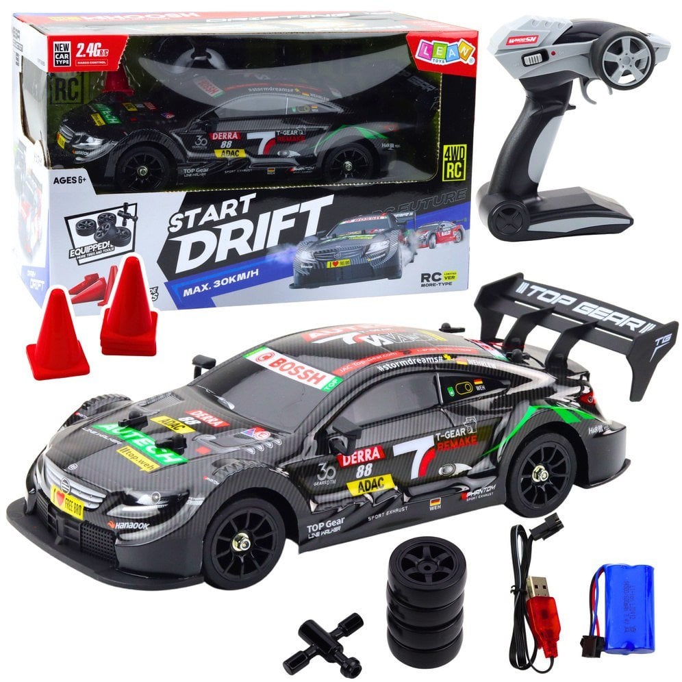 Samochód Wyścigowy Auto Do Driftu RC Czarny Karbon 30km/h 1:16 LEAN Toys