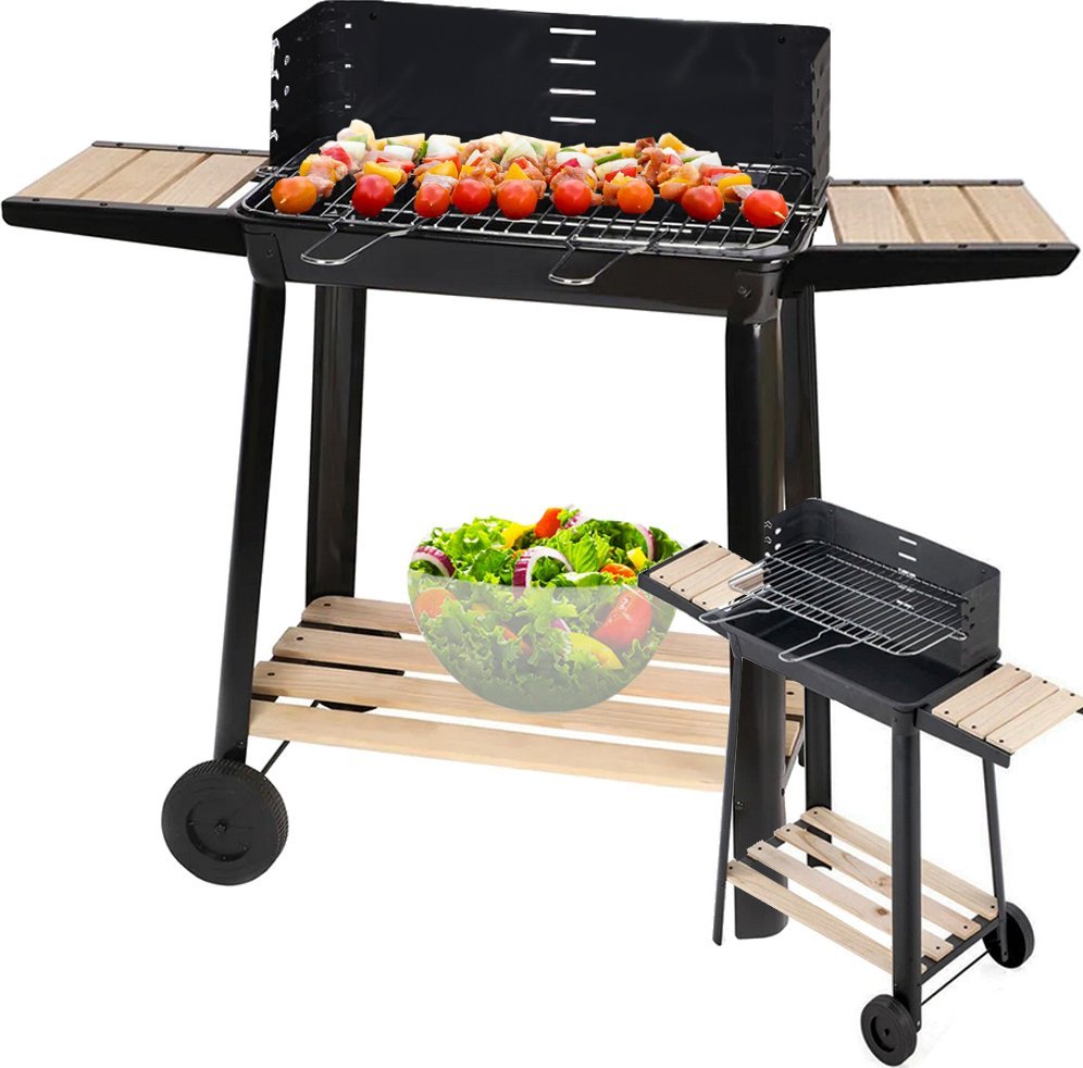 Verk Grill ogrodowy duży węglowy bbq regulowany ruszt półki koła przenośny Grill ogrodowy duży węglowy bbq regulowany ruszt półki koła przenośny