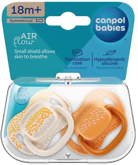 Smoczek symetryczny 18 m+ 2 szt. Mountains żółty Canpol babies