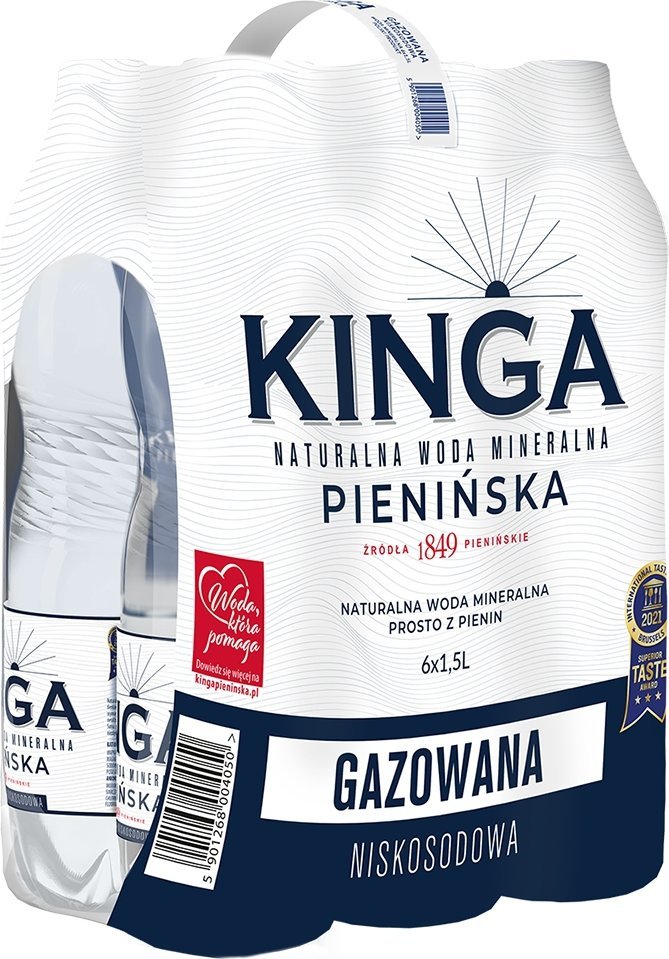 6x Kinga Pienińska woda mineralna gazowana 1,5 l