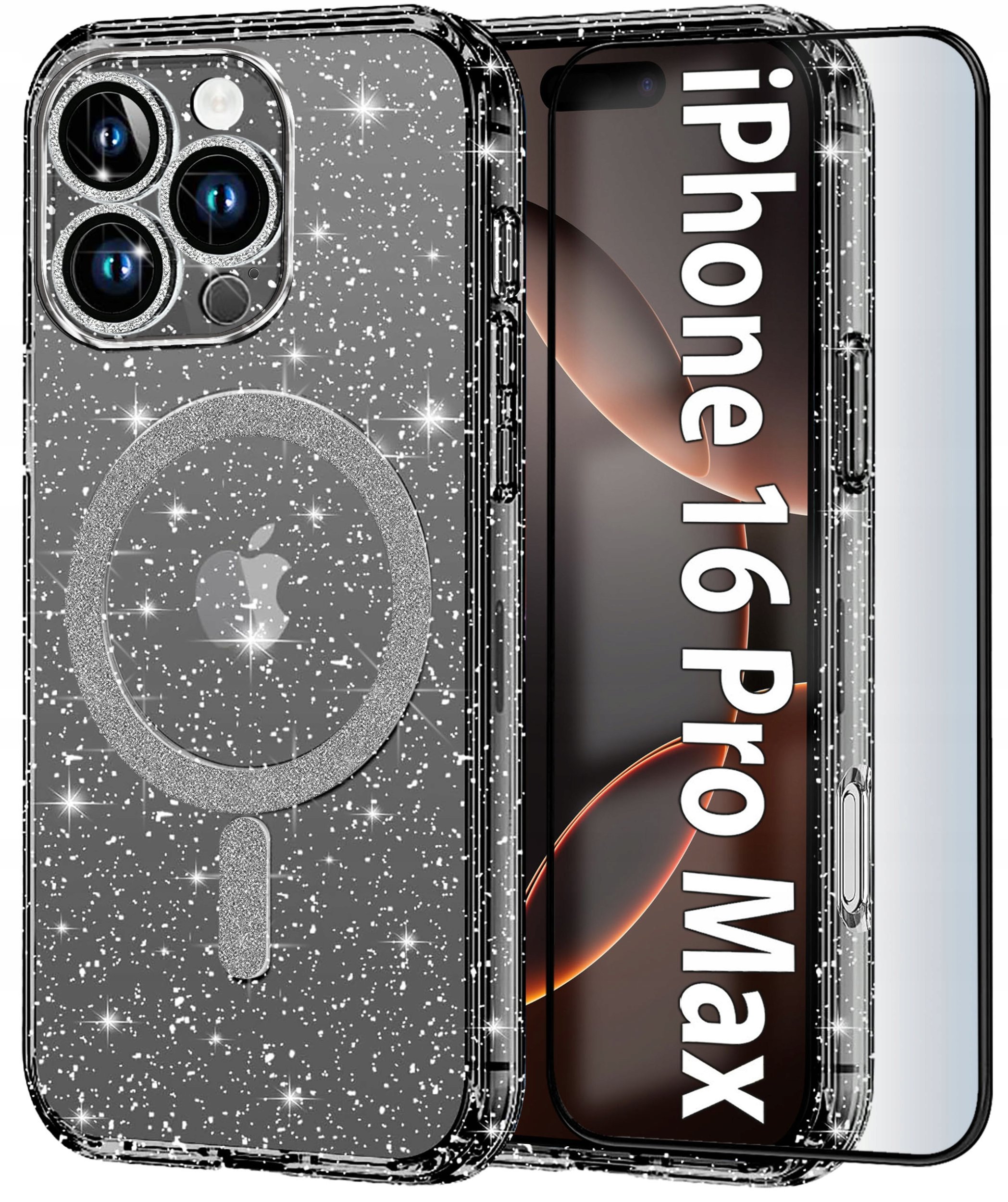Etui do iPhone 16 Pro Max BROKATOWE do MagSafe CLEAR SHINE Szkło na ekran