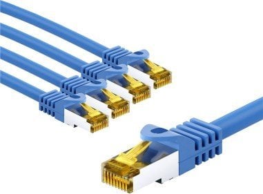 Goobay RJ45 kabel krosowy CAT 6A S/FTP (PiMF), 500 MHz, z CAT 7 kable surowym, 3 m, niebieski, zestaw 5 - Długość kabla 3 m