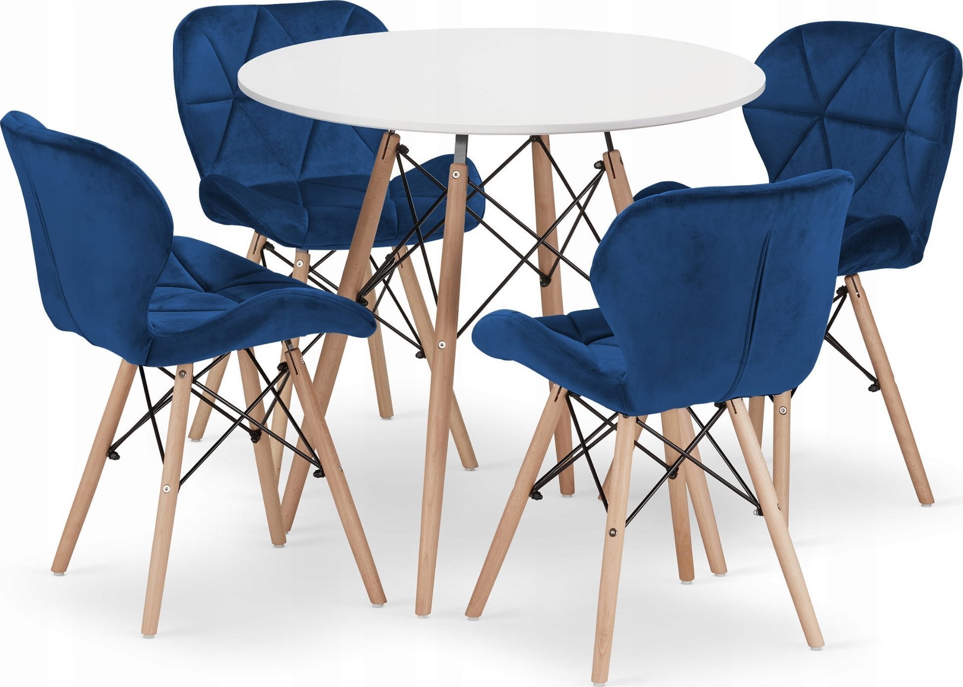 Leobert Zestaw stół okrągły TODI 80cm biały + 4 krzesła LAGO granatowe