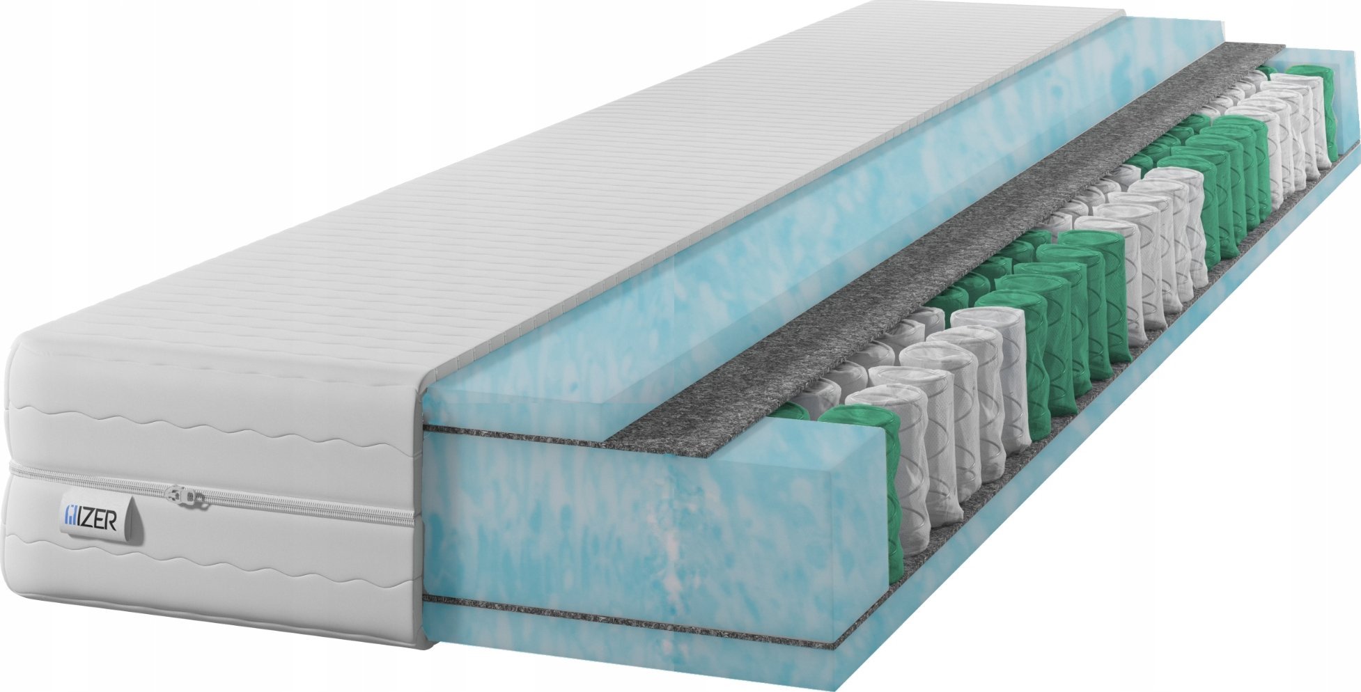 Materac sprężynowy Aqua GOLD 100x200 20cm | Dwustronny H2/H3 | 7 stref | Rdzeń ze sprężyn kieszeniowych | Pikowany pokrowiec