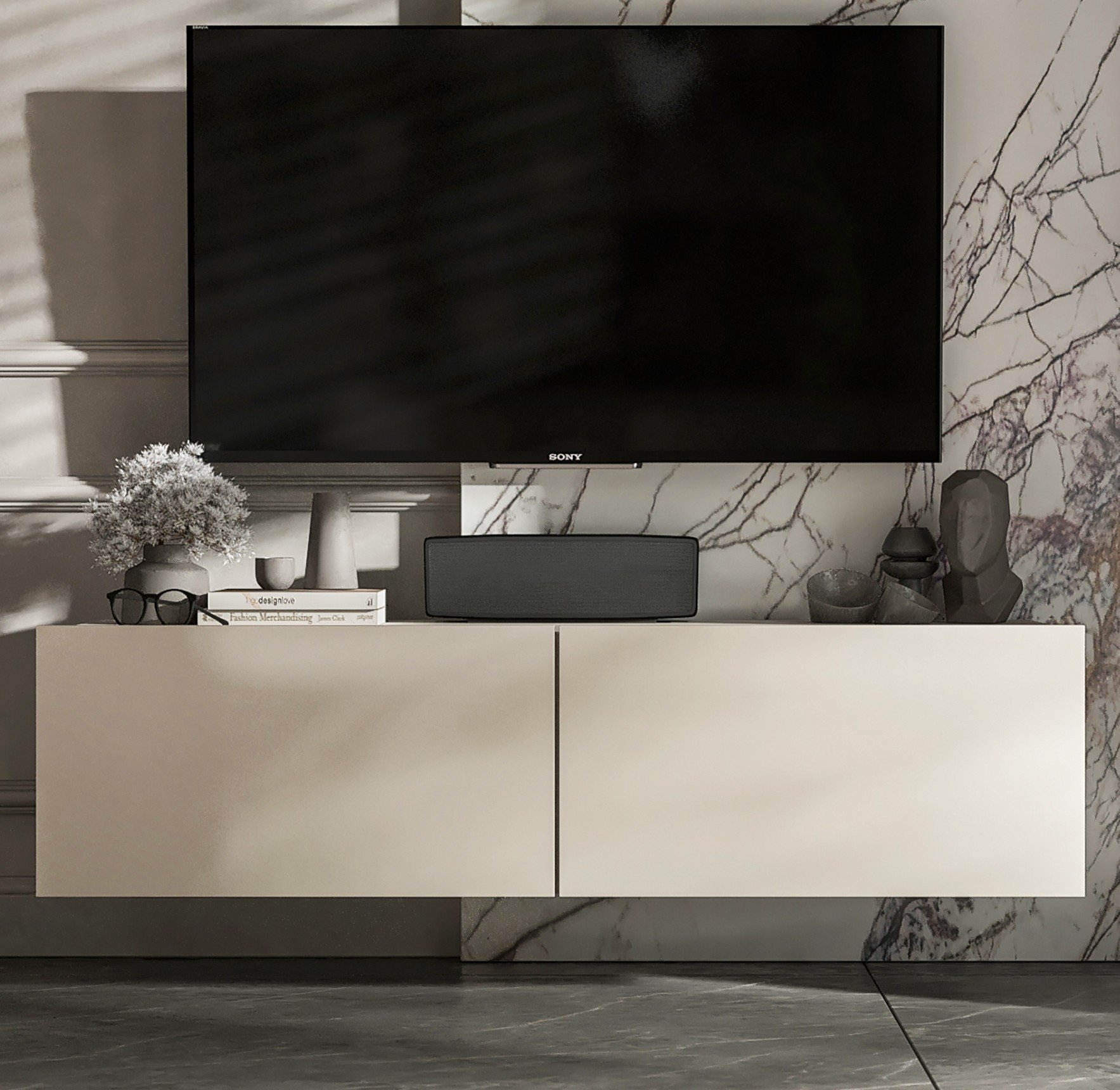 Wisząca szafka RTV 120 cm mała komoda kaszmir mat