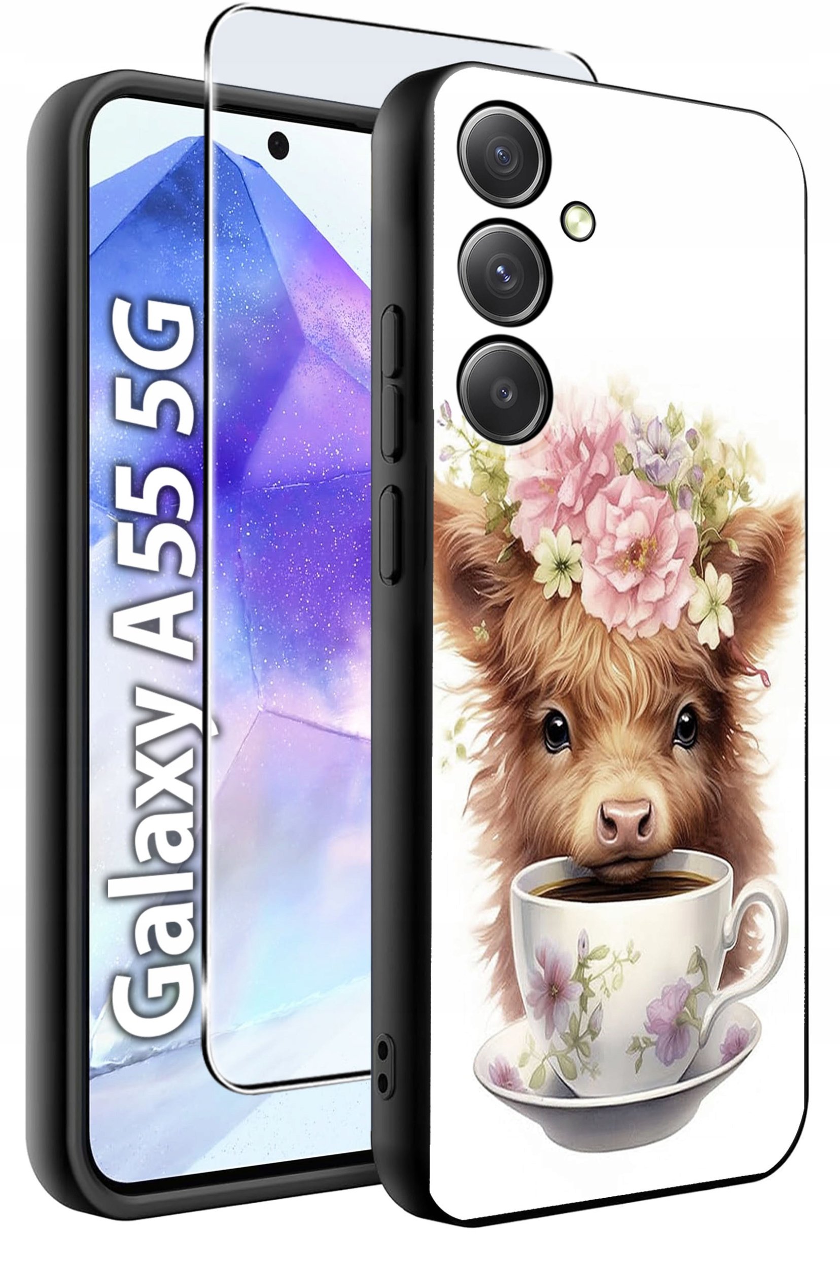 ETUI do Samsung A55 5G WZORY | SILIKONOWE MATT CASE + SZKŁO HARTOWANE 9H