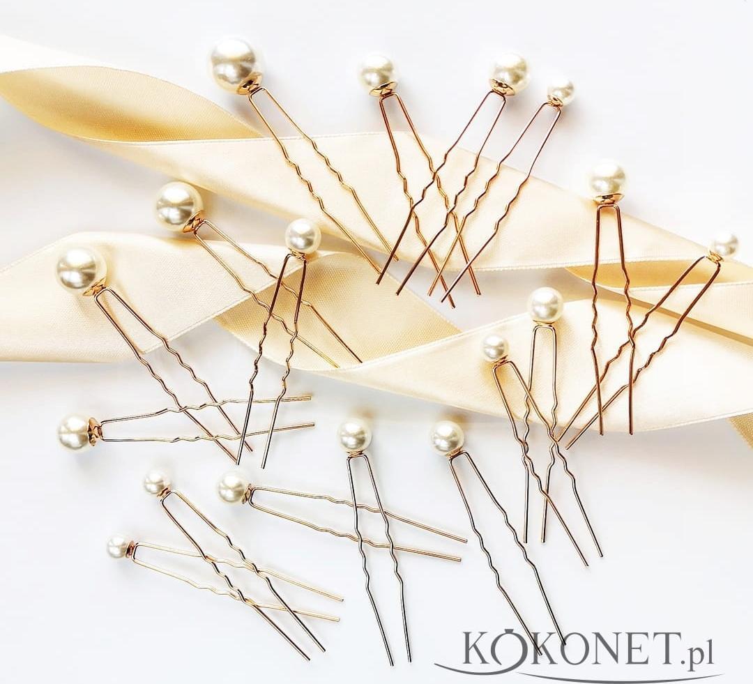 KOKONET komplet kokówek do fryzury ślub z perłami złoty