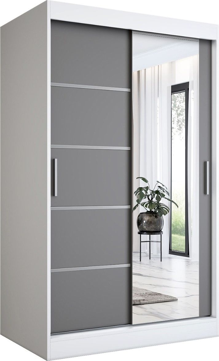 MKPOL Szafa przesuwna MODUO COMFORT 2 120 biała mat/antracyt z lustrem