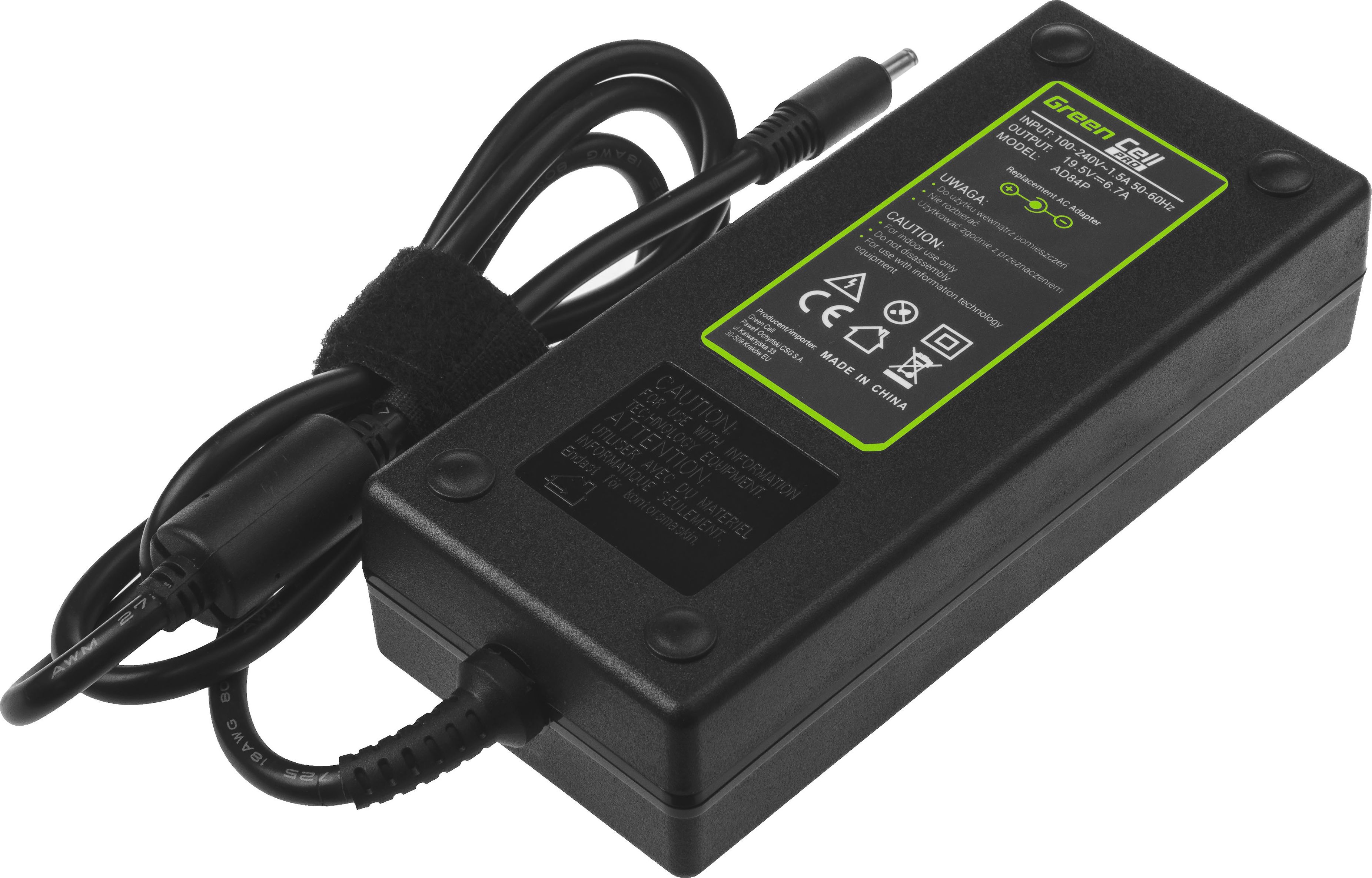 Zasilacz do laptopa Green Cell 130 W, 3 mm, 6.7 A, 19.5 V (AD84P)