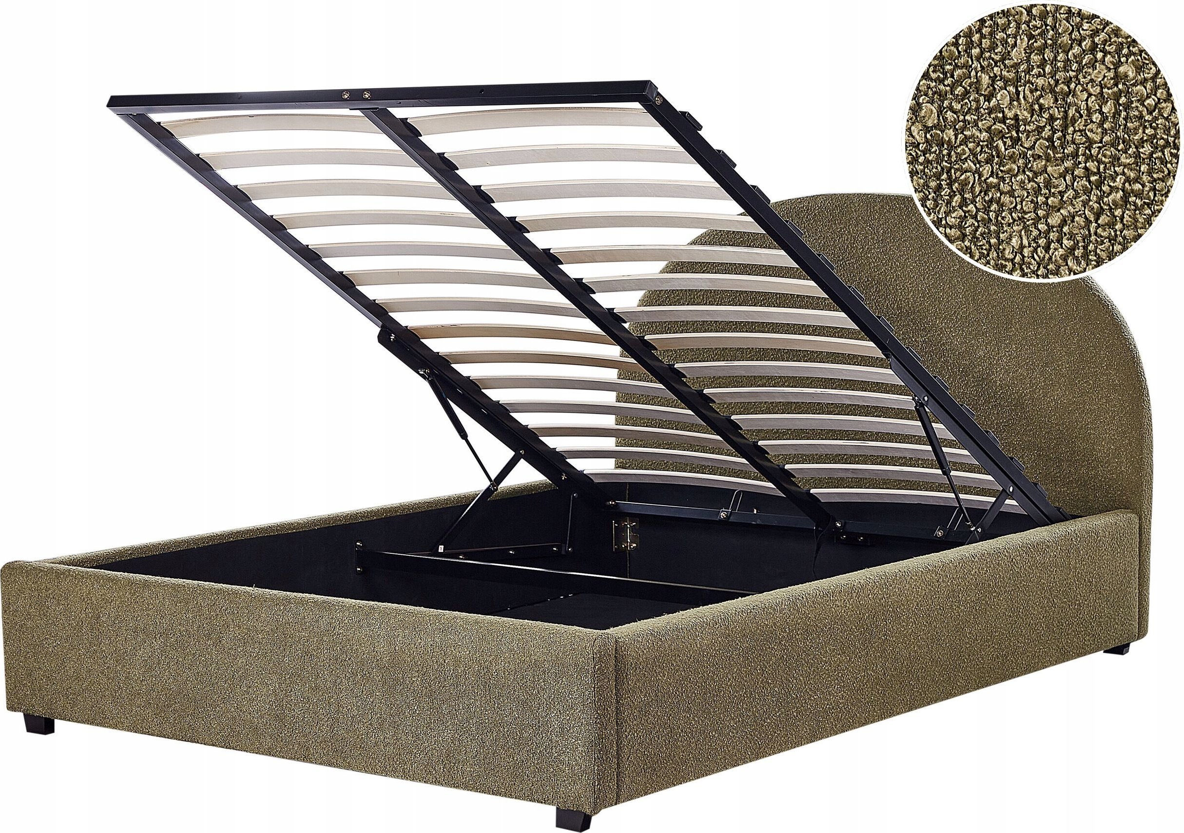 Beliani Łóżko z pojemnikiem boucle 160 x 200 cm zielone oliwkowe VAUCLUSE