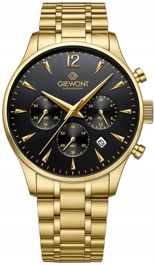 Zegarek Giewont Zegarek Męski Chronograph Sapphire Złoto Czarny GW6310-B4