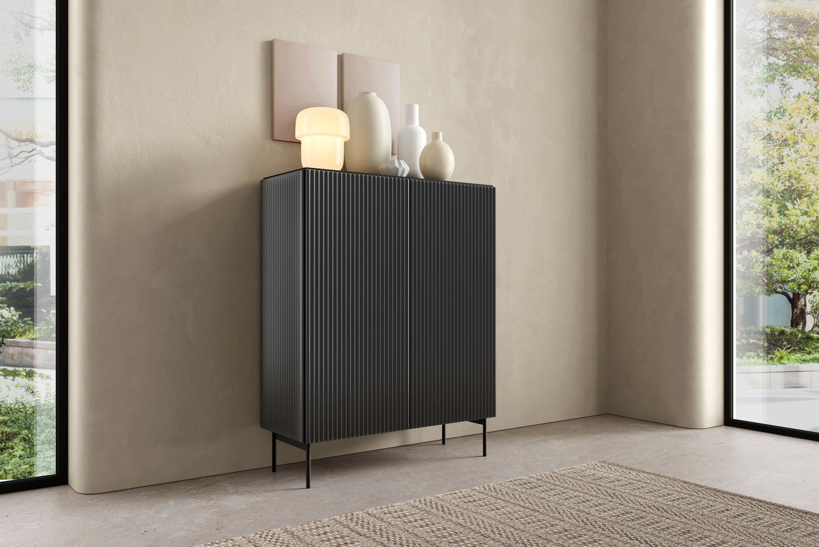 Ravio Komoda wysoka MUTI czarny 99 cm ryflowany ciche domykanie