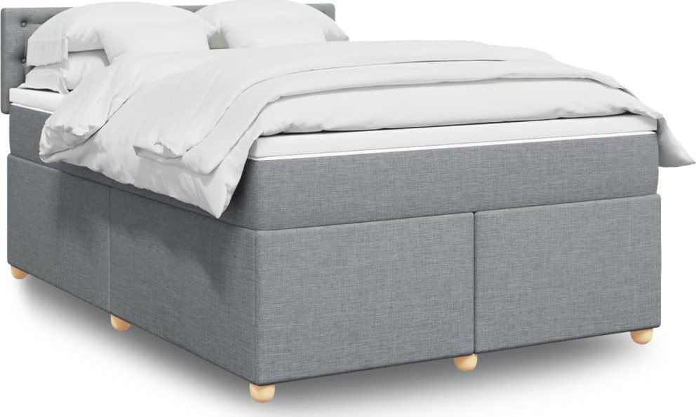 vidaXL vidaXL Łóżko kontynentalne z materacem, jasnoszare, tkanina 160x200 cm