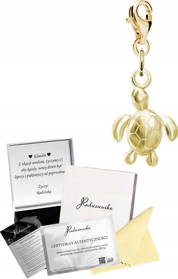 Radziszewska Jewellery Charms Złoty ŻÓŁW Karabińczyk SRBEBRO 925 Prezent Biżuteria DEDYKACJA GRATI