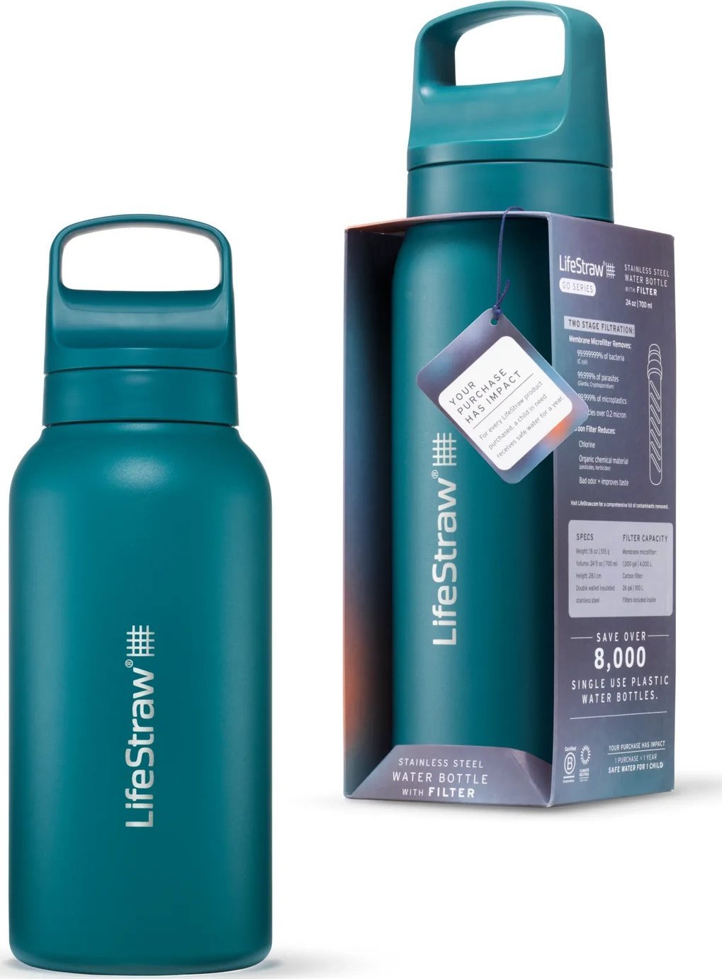 LifeStraw LifeStraw Go 2.0 Turkusowa stalowa butelka filtrująca 1L Laguna Teal