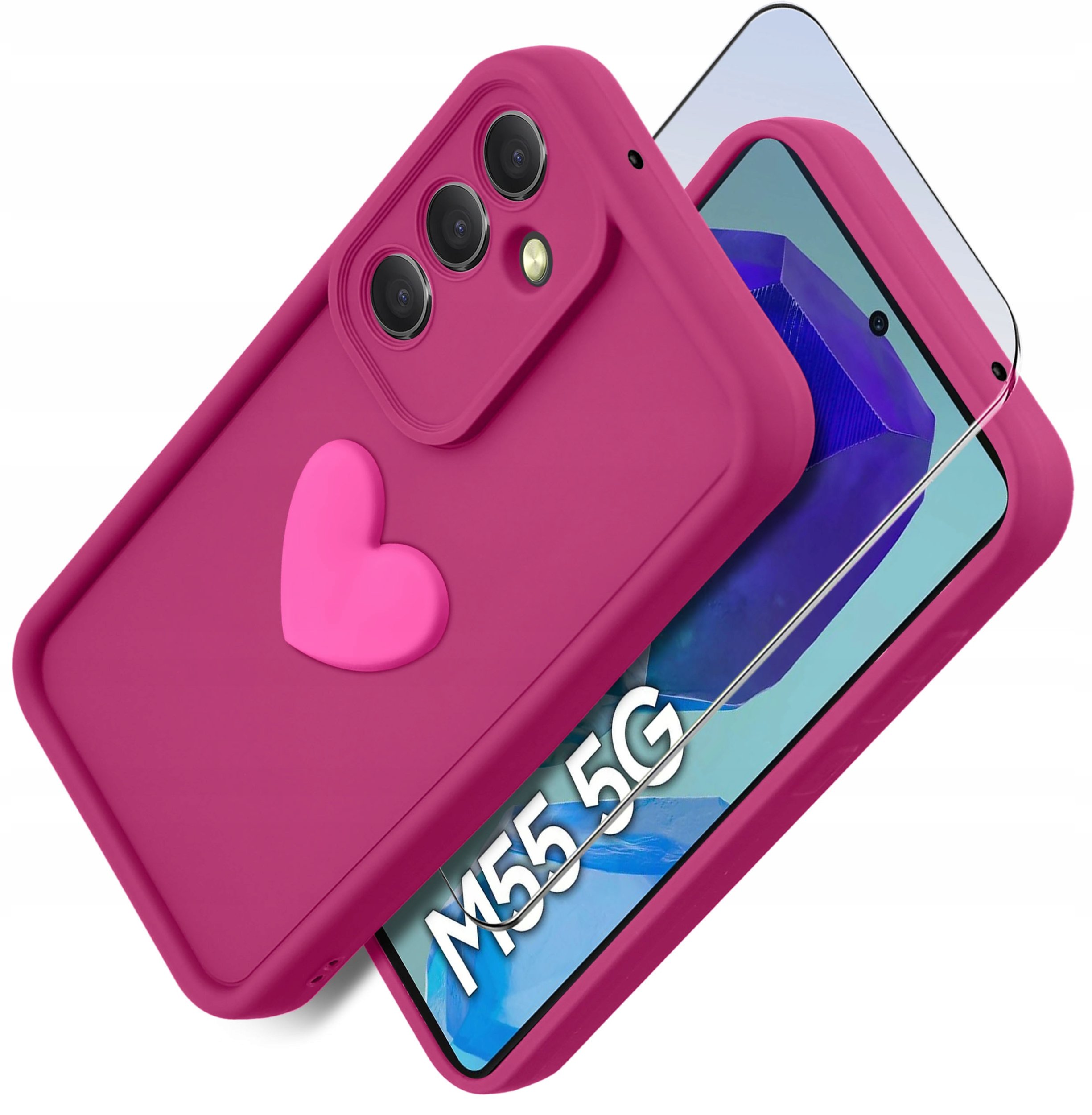 Etui do Samsung M55 5G silikonowe MATOWE serce + Szkło ochronne na ekran 9H