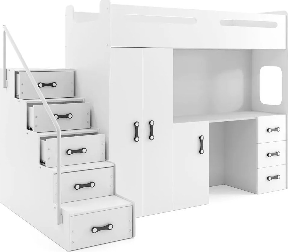 Elior Białe dziecięce łóżko z szafą i biurkiem - Awos