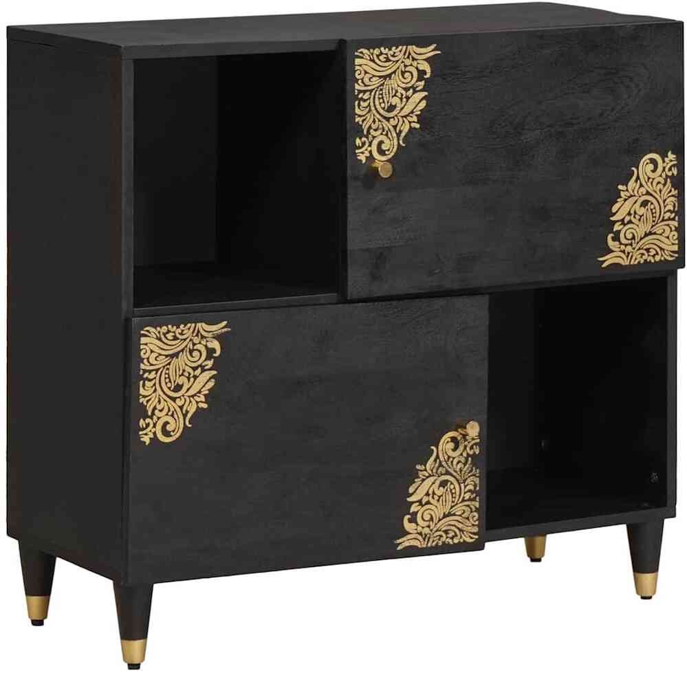 vidaXL Bufet z półką i drzwiami czarny, 80 x 33 x 75 cm, Drewno mango