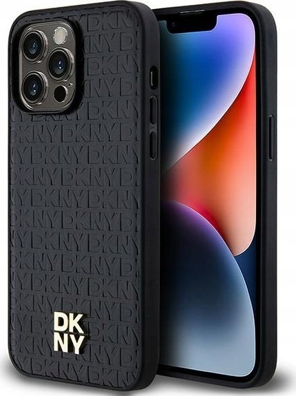 DKNY DKHMP13XPSHRPSK iPhone 13 Pro Max 6.7" czarny/black hardcase Leather Pattern Metal Logo MagSafe