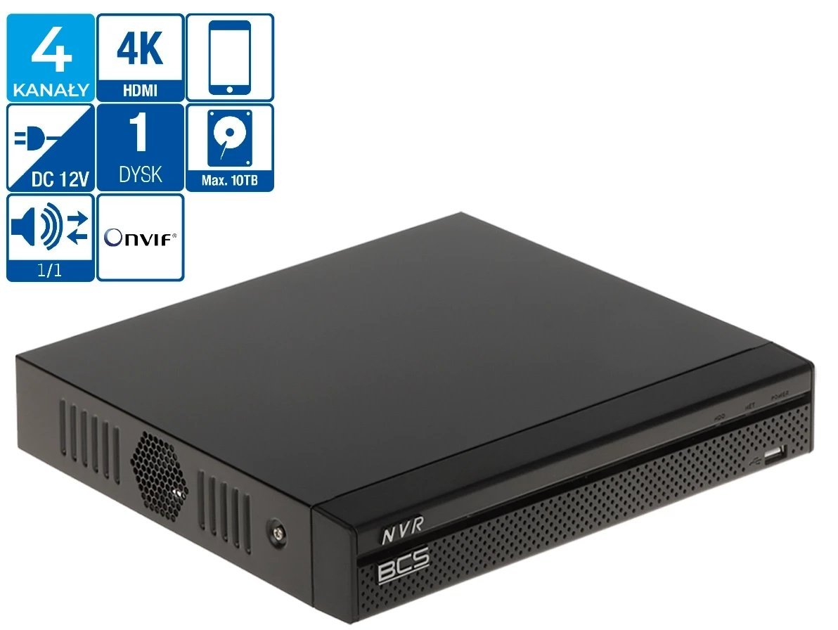 BCS-L-NVR0401-4KE-4P(2L) Rejestrator IP BCS 4 kanałowy, PoE