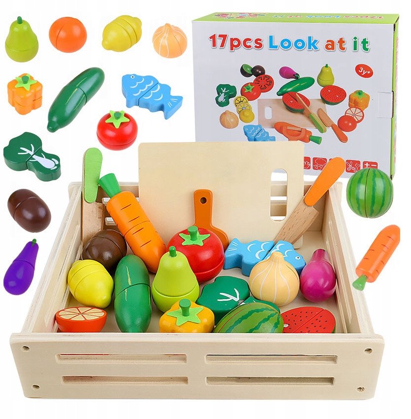 Klocki Magnetyczne Drewniane Owoce Warzywa Klocki Duży Zestaw Montessori