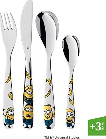WMF Sztućce dziecięce WMF Minions, sztuki 4, od 3 lat, polerowana stal nierdzewna Cromargan, można myć w zmywarce, kolor i żywność