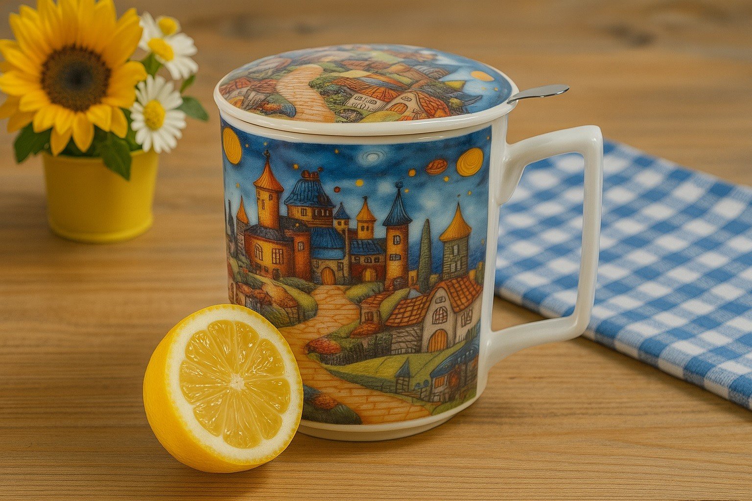 Kubek porcelanowy 450 ml z zaparzaczem Modern Sleepy Kingdom