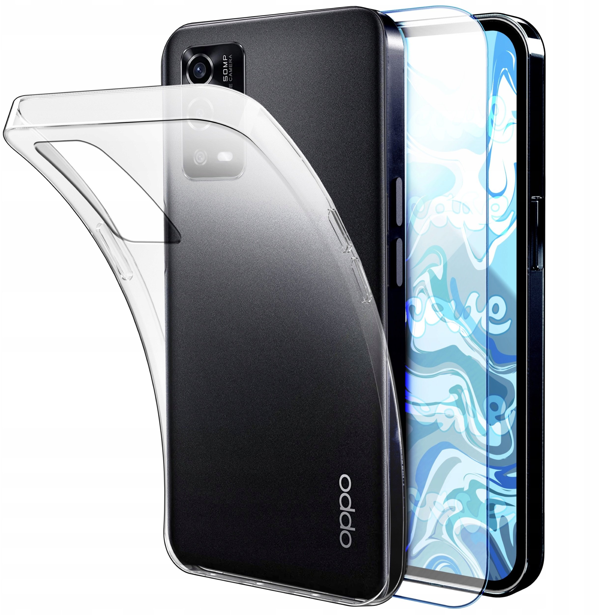 ETUI DO OPPO A55 5G GUMOWE OBUDOWA CASE SILIKON SLIM POKROWIEC SZKŁO 9H