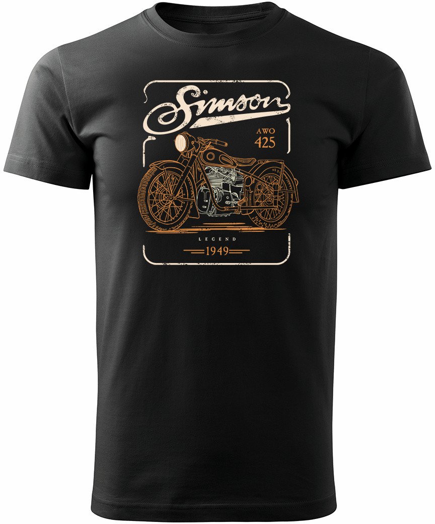 Koszulka motocyklowa z motocyklem Simson AWO 425 Legend męska czarna REGULAR XXL