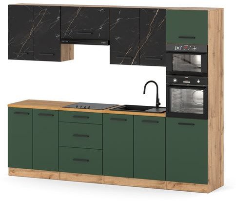 Kuchnia Z Blatem Modułowa Słupek 2.6m Wotan San Sebastian Butelkowa Zieleń