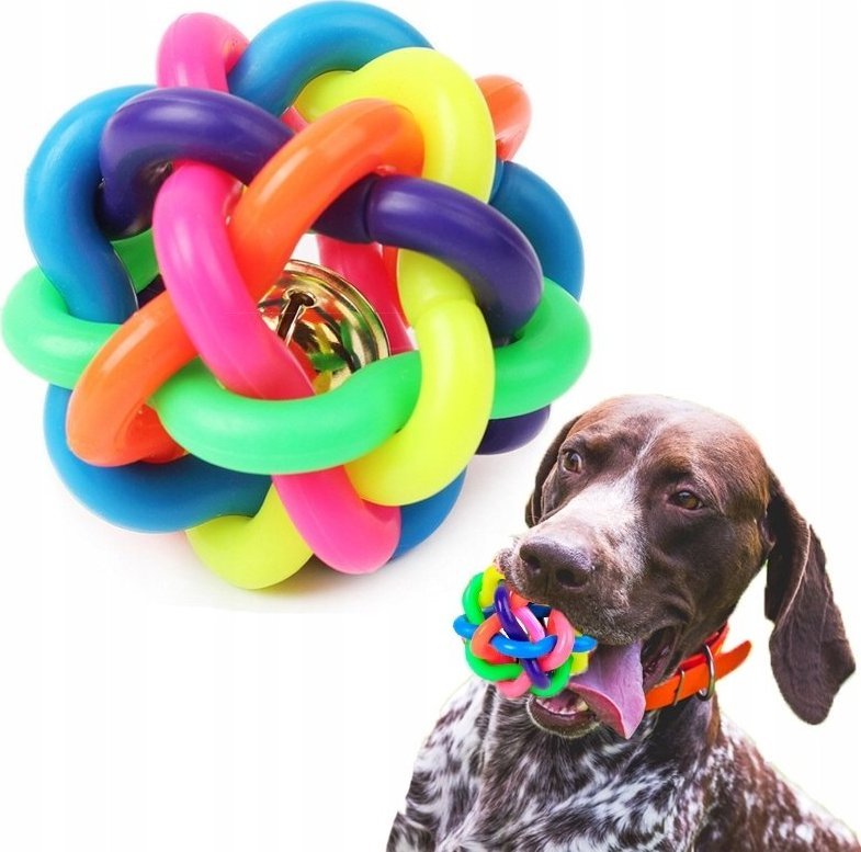 Hurt-net ZABAWKA DLA PSA GRYZAK GUMOWA PIŁKA PLECIONA DZWONECZEK 6CM