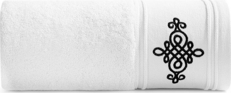 Eurofirany Ręcznik frotte z szeroką bordiurą ornament KLAS 50X90 biały