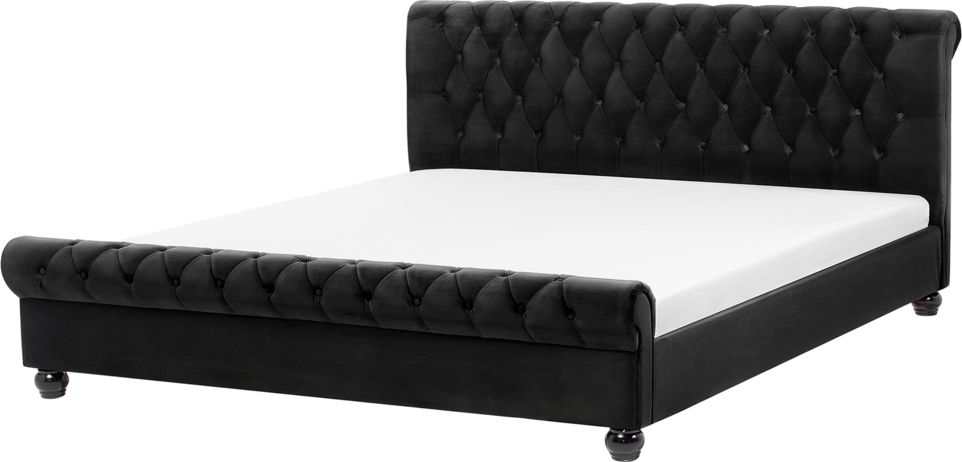 Beliani Łóżko welurowe 180 x 200 cm czarne AVALLON