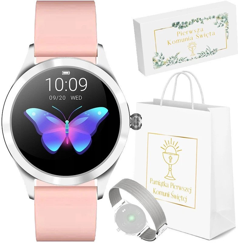 Zestaw Smartwatch G.ROSSI różowy srebrny +Torebka