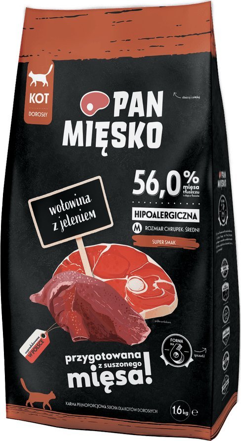 Pan Mięsko Karma sucha dla kota Wołowina z jeleniem (dorosły) chrupki M 1,6kg