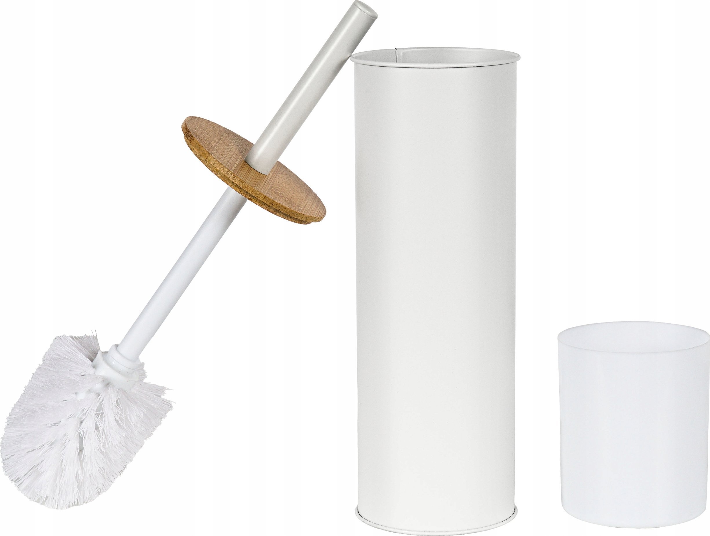 Sepio Szczotka do wc biała z drewnem łazienkowa wolnostojąca biała matowa tuba