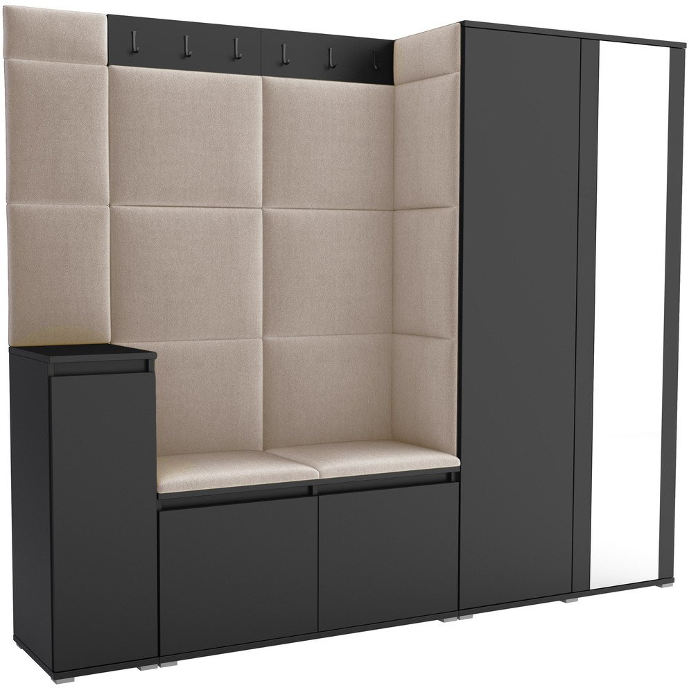 Tapicerowana garderoba Noris VIII z lustrem - kolor czarny + tkanina Trinity 04