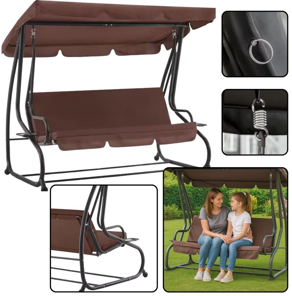 Huśtawka Czteroosobowa Ogrodowa Bujana Daszek Wolnostojąca Brązowa LEAN