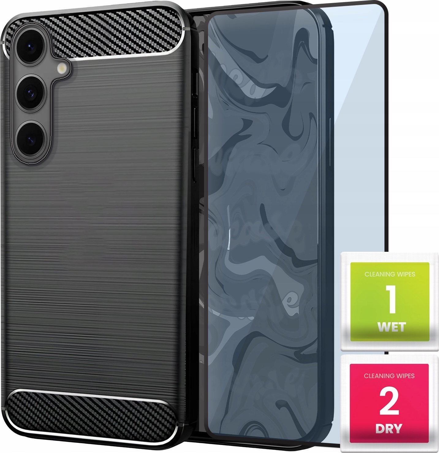 Etui do Samsung Galaxy S24 FE (Czarne, Karbon, Pancerne, Case) Szkło 9H