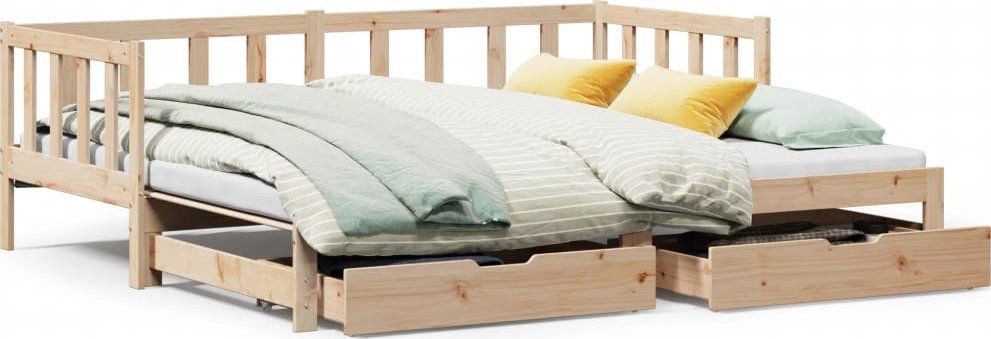 vidaXL Łóżko dzienne rozsuwane, szuflady, 90x200 cm, drewno sosnowe